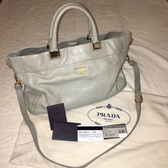 Prada Light Grey Taupe Leather Shopping Satchel - Picture 1 of 8